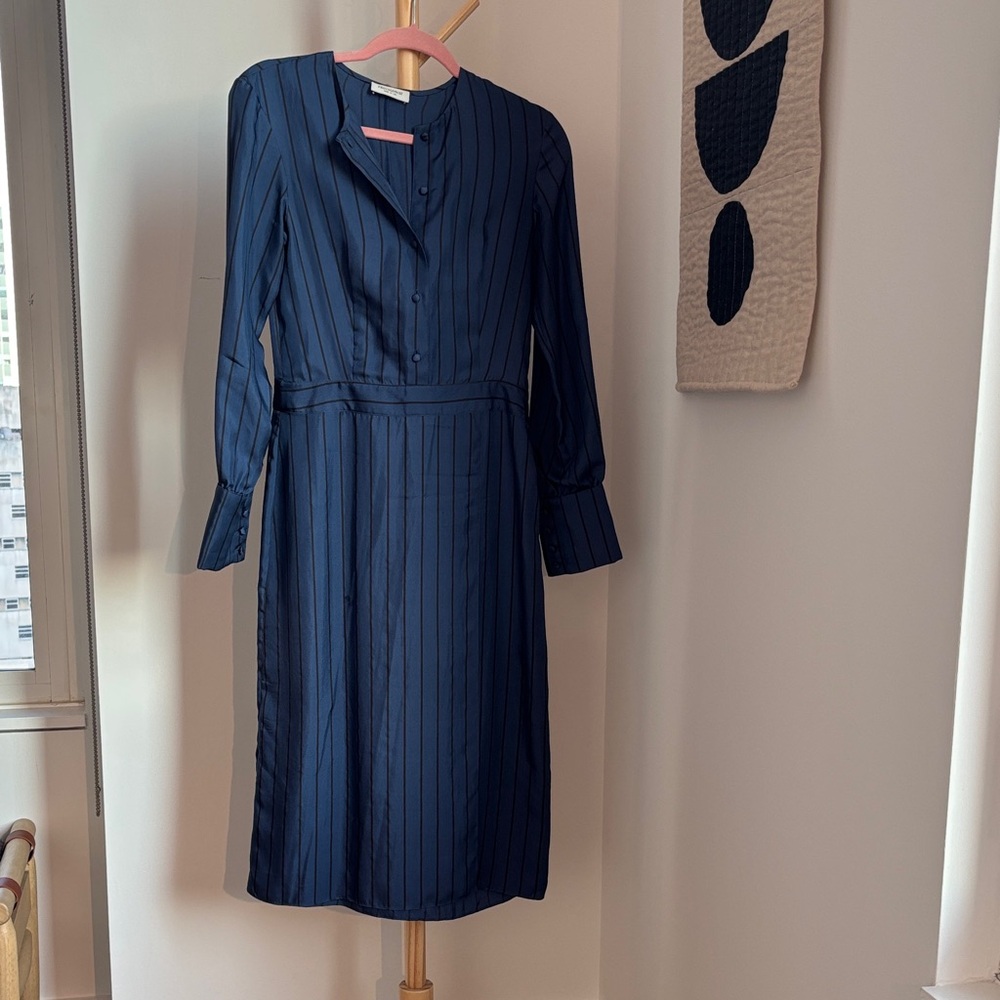Protagonist brand Navy Striped silk Dress